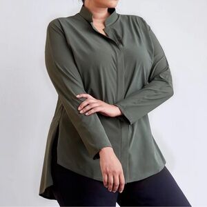 Aday Something Borrowed Long Sleeve Blouse Shirt Top Moss Green